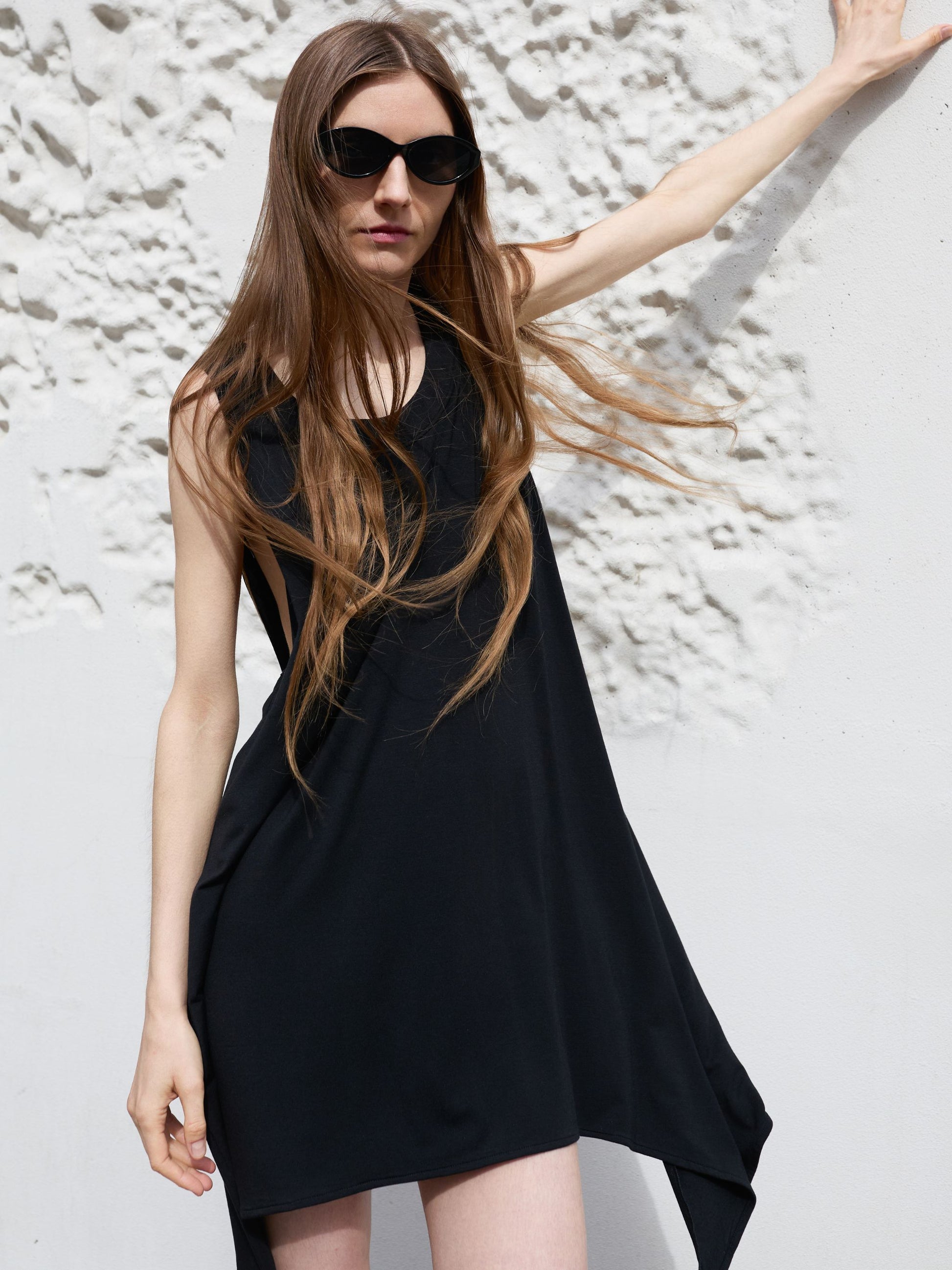 Magata black bamboo viscose jersey short slip tank dress