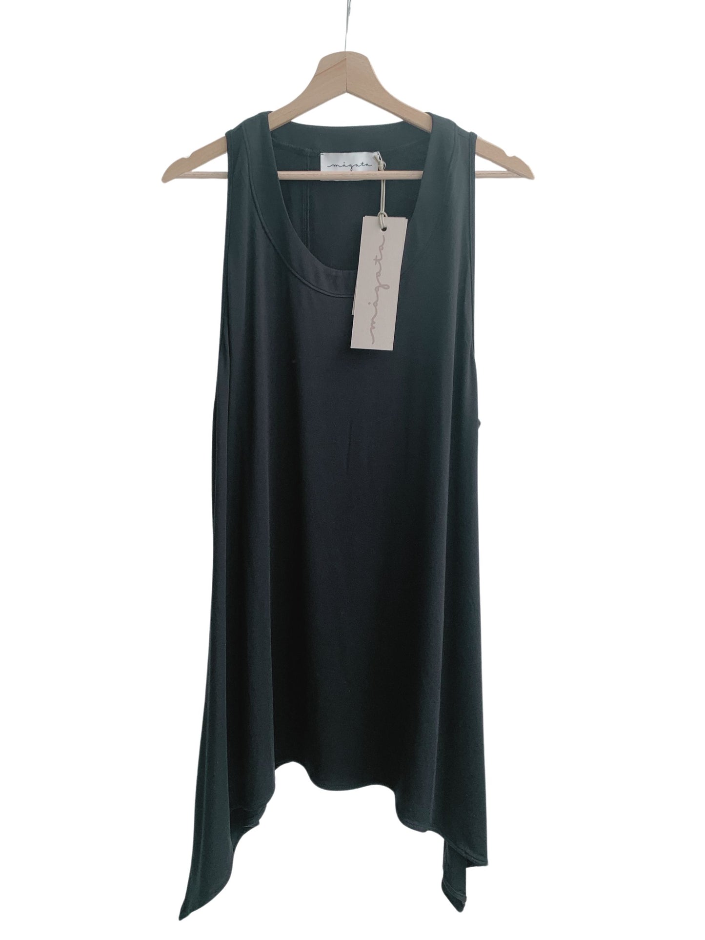 Magata black viscose jersey short slip tank dress