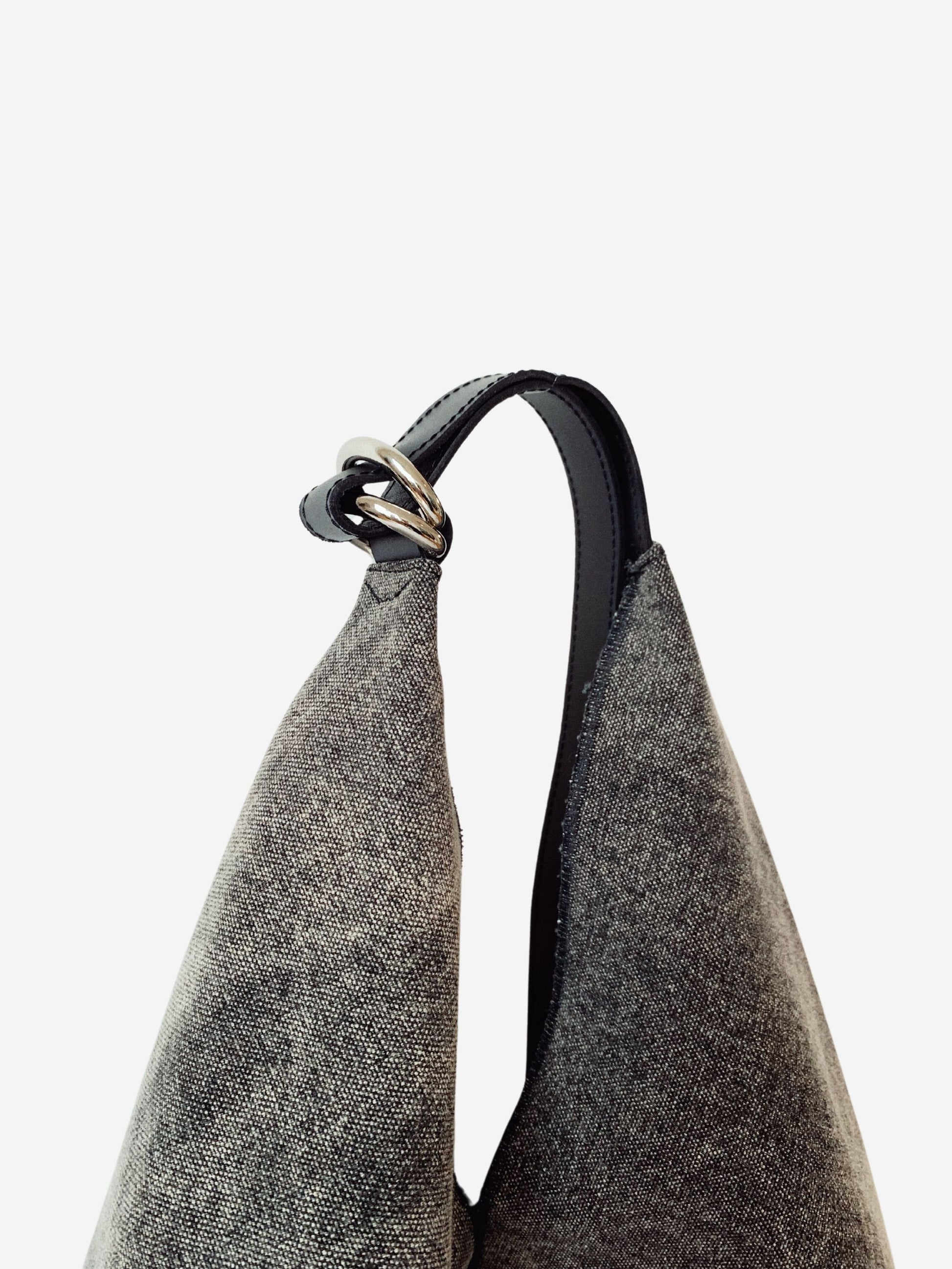 medium triangle tote black canvas leather handle